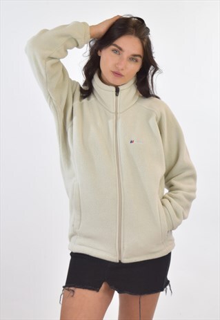 VINTAGE 90S OFF WHITE BERGHAUS ZIP UP FLEECE JACKET