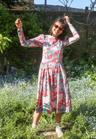 VINTAGE 80S LAURA ASHLEY FLORAL MIDI DRESS