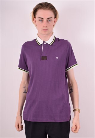 CHAMPION MENS VINTAGE POLO SHIRT LARGE PURPLE 90S