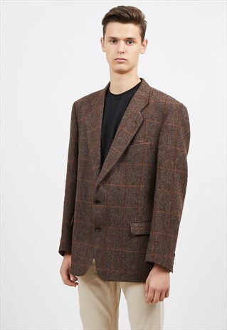 VINTAGE BROWN FIRMA JACIS CHECKERED BLAZER JACKET