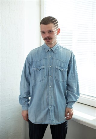 VINTAGE 90'S LIGHT BLUE SOFT DENIM WESTER SHIRT