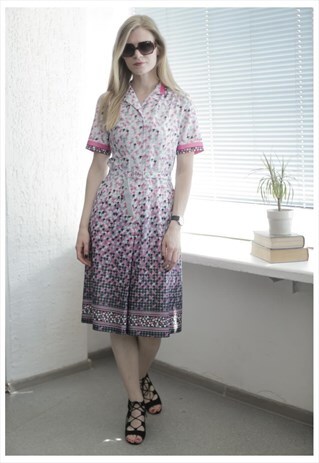 VINTAGE 80'S MULTICOLOR PATTERNED SHORT SLEEVES DRESS
