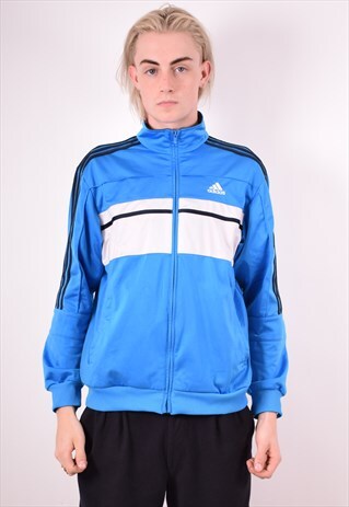 ADIDAS MENS VINTAGE TRACKSUIT TOP JACKET MEDIUM BLUE 90S