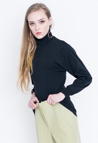 VINTAGE BLACK RETRO TURTLE NECK GOLF JUMPER