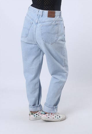 HIGH WAISTED DENIM JEANS TAPERED LEG VINTAGE UK 14 (E95D)