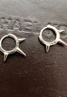 925 sterling silver small spike hoop huggie earrings