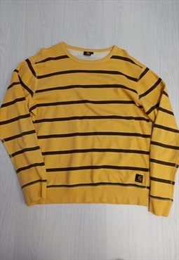 00's Sweatshirt Top Yellow Brown Striped Print