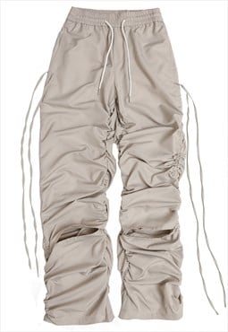 Distressed joggers wrinkled pants beam raver trousers cream