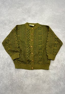 Vintage Knitted Cardigan Abstract Patterned Grandad Sweater