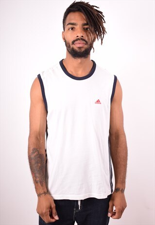 ADIDAS MENS VINTAGE VEST TOP LARGE WHITE 90S