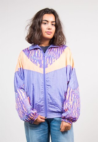 VINTAGE 90'S LILAC PATTERNED SHELLSUIT JACKET TRACKSUIT