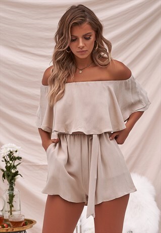 NUDE OFF THE SHOULDER PLAYSUIT