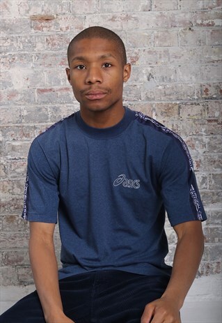 VINTAGE ASICS TAPE LOGO T-SHIRT BLUE