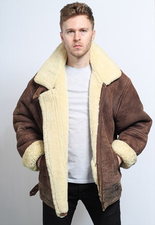 VINTAGE SUEDE AVIATOR FLEECE SHEEPSKIN JACKET COAT