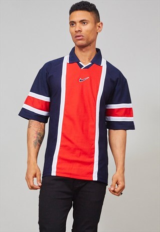 VINTAGE 80'S OVERSIZED BLUE AND RED MESH POLO NIKE T-SHIRT