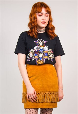 VINTAGE 70'S SUEDE TAN BROWN TASSLE WOVEN PENCIL SKIRT