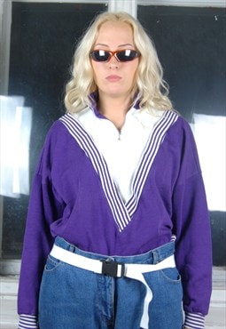 Vintage 80's baggy 1/4 zipper oversized ski jumper purple 