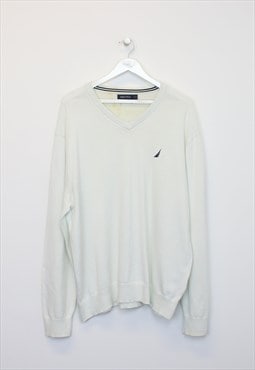 Vintage Nautica knitted sweatshirt in white. Best fits XL