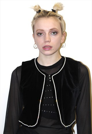 VINTAGE 80S VELVET PUNK GRUNGE BOHO CROPPED WAISTCOAT