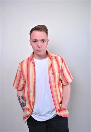 STRIPED HOLIDAY SHIRT, RETRO YELLOW VOCATION BUTTON DOWN