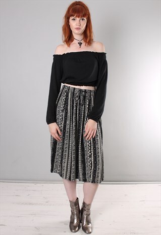 VINTAGE 80S PATTERNED TEXTURED MIDI SKIRT