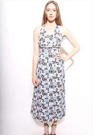 VINTAGE 1960'S 60'S ALPHABET PRINT MAXI DRESS NOVELTY S-M