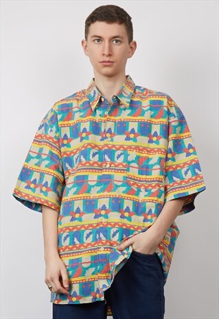 VINTAGE 80'S OVERSIZED COLOUR BLOCK PRINT SHIRT