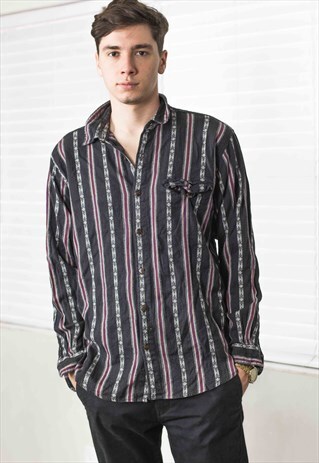 VINTAGE STRIPED SHIRT LOGO 90S L 14.5