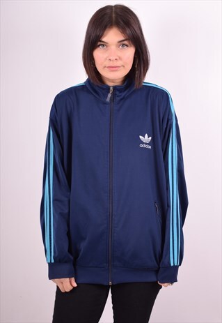 ADIDAS WOMENS VINTAGE TRACKSUIT TOP JACKET XL BLUE 90S