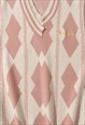 DIAMOND KNITTED VEST SWEATER SLEEVELESS CARDIGAN PASTEL PINK