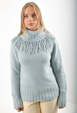 Vintage turtle neck knitwear jumper in blue