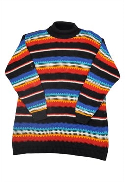 Vintage Roll Neck Sweater Striped Pattern Ladies Small