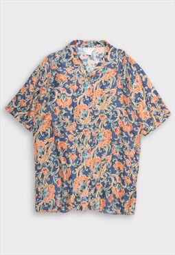 Printed floral short sleeve silk button down shirt
