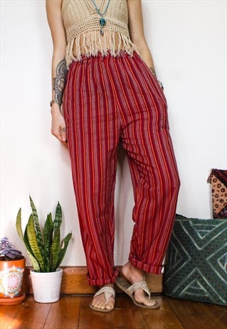 FAIRTRADE RED STRIPED COTTON TROUSERS