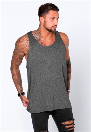 ESSENTIAL BLANK TANK TOP VEST - HEATHER CHARCOAL GREY