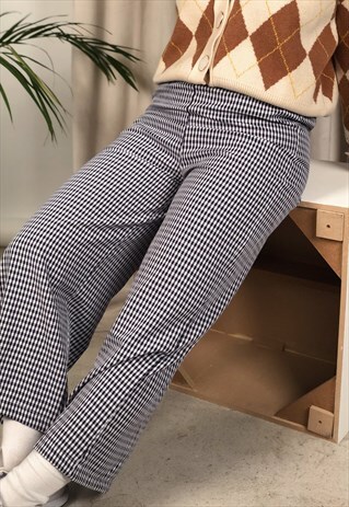 NAVY GINGHAM LOOSE FIT TROUSERS