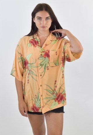 VINTAGE 90S SALMON PINK FLORAL HAWAIIAN SUMMER SHIRT