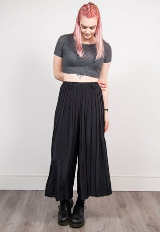 90'S VINTAGE BLACK WIDE LEG PLEATED CULLOTTES TROUSERS