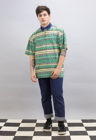 VINTAGE 90'S AZTEC YELLOW AND GREEN POLO