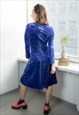 VINTAGE 80'S BLUE/PURPLE VELVET LONG SLEEVED  DRESS