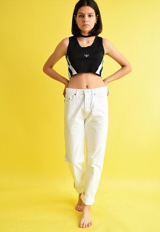 90'S RETRO REGULAR WAIST STRAIGHT CUT WHITE DENIM JEANS