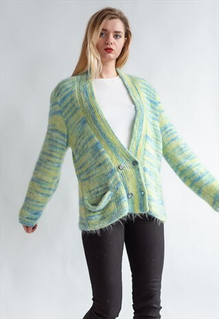 VINTAGE 80S WOOL CARDIGAN IN CANDY PASTEL