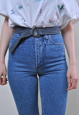 90s vintage blue minimalist striped cotton belt 