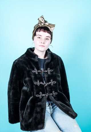 VINTAGE FAUX FUR COAT IN BROWN
