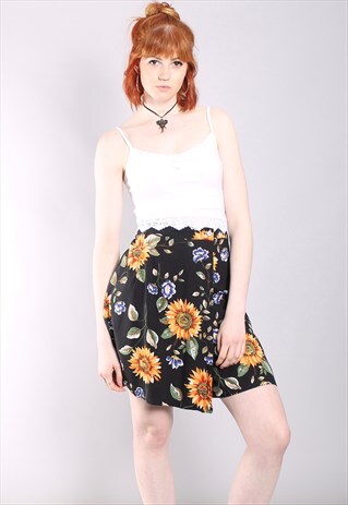 VINTAGE 80S SUNFLOWER FLORAL SKORT CULOTTE SHORTS
