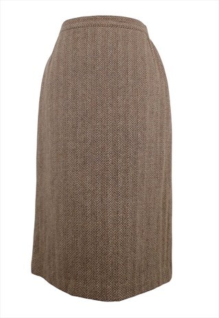 VINTAGE SKIRT 70S MOD HIPPIE WOOL HIGH WAISTED BROWN