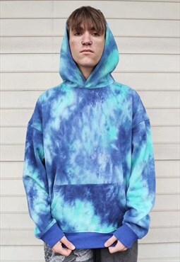 Gradient hoodie tie-dye pullover in faded acid blue