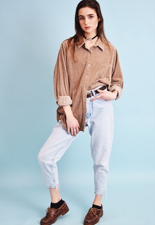 90'S RETRO GRUNGE NEUTRAL OVERSIZED CORDUROY SHIRT TOP