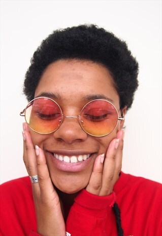 PINK YELLOW OMBRE ROUND HIPPIE SUNGLASSES