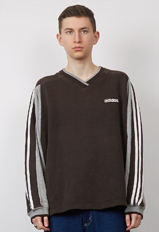 VINTAGE 90'S ADIDAS MONOCHROME V-NECK SWEATSHIRT